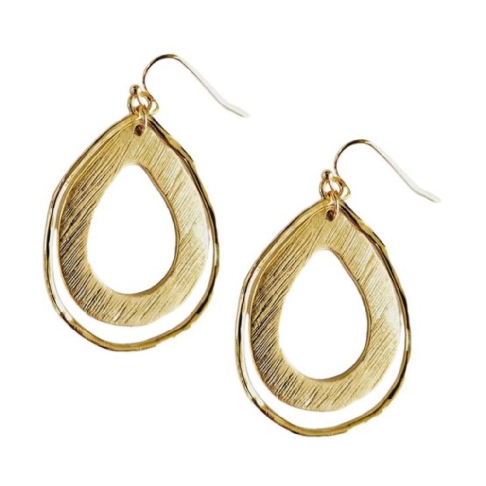 NWT Brushed and Polished Gold Tone Metal Loops Dangle Pierced Earrings!
